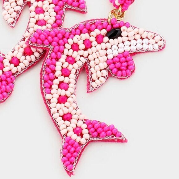 Dolphin Pink Seed Bead Felt Back Earrings - Picture 2 of 3